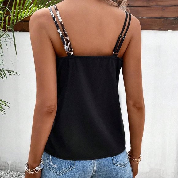 Black and White Boho Womens Colorblock Cami Top - Picture 2 of 5